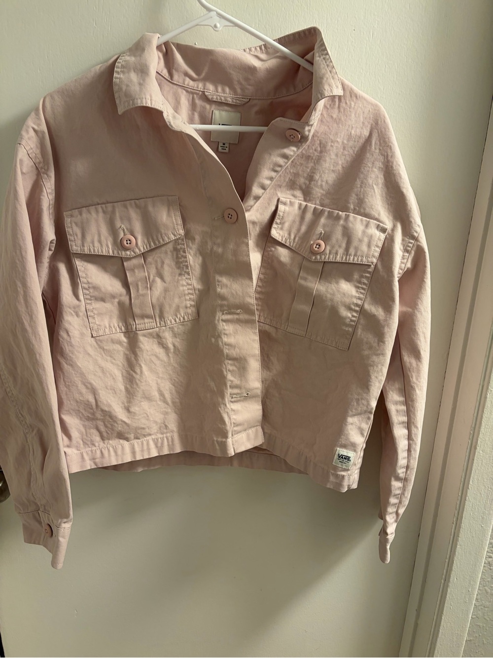 Vans In The Know Cropped Utility Chore Jacket Blush Pink Button Twill Shacket M